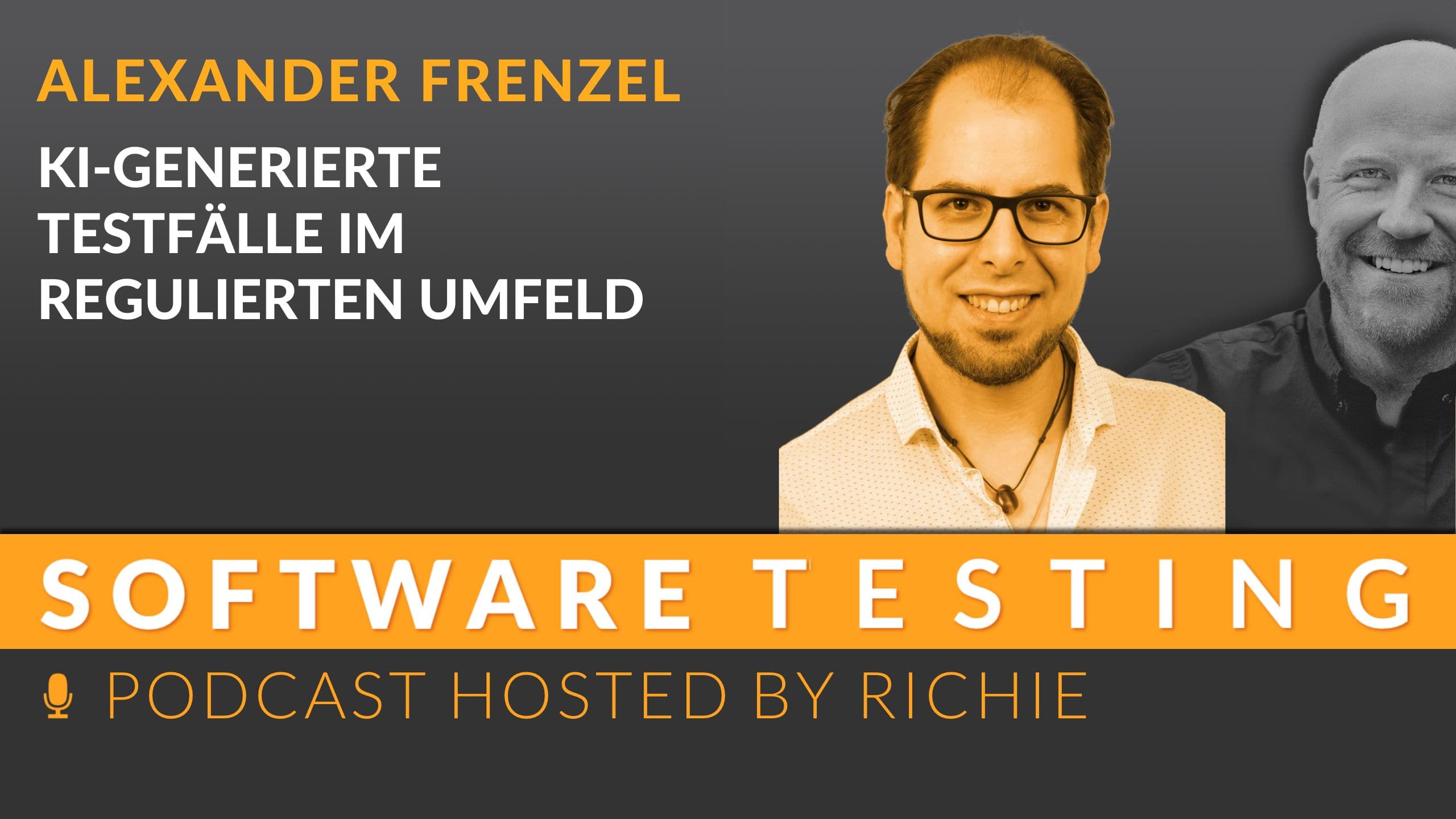 Cover zum Expertengespräch über 'KI‑generierte Testfälle im regulierten Umfeld' mit Alexander Frenzel und Richard Seidl.