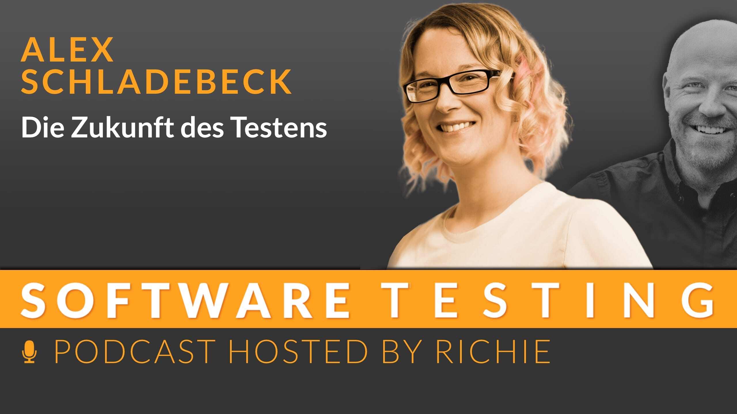 Cover zum Expertengespräch über 'Die Zukunft des Testens' mit Alexandra Schladebeck und Richard Seidl.